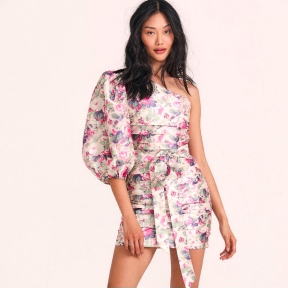 LoveShackFancy Altie One-Shoulder Dress in Veiled Kiss